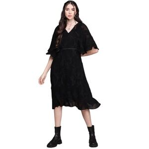 aarke Ritu Kumar Women Black Floral Self Design Jacquard A-Line Midi Dress S